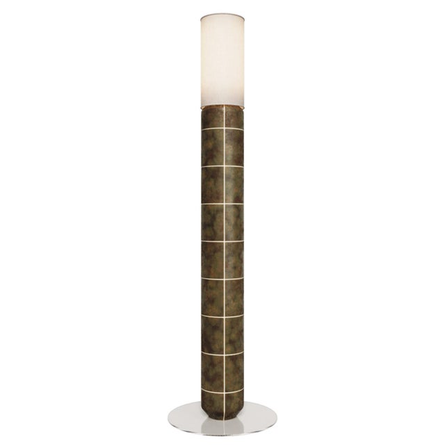 Glass Handcrafted Ceramic Floor Lamp in with Linen Cylinder Lampshade in Smoked Moss Glaze by Svitanok For Sale - Image 7 of 7