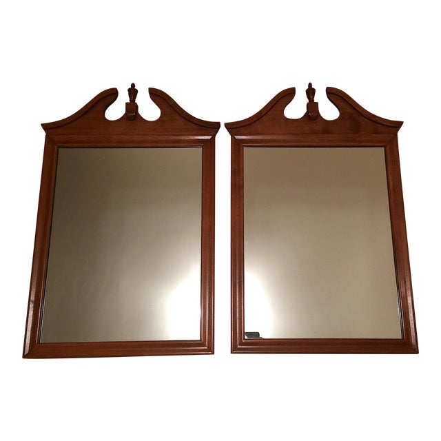 Vintage Ethan Allen by Baumritter, Nutmeg Maple Pediment Wall Mirrors