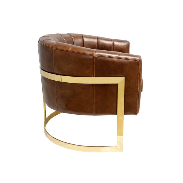 Modern Pasargad Home Vicenza Genuine Leather Barrel Chair, Brown For Sale - Image 3 of 9