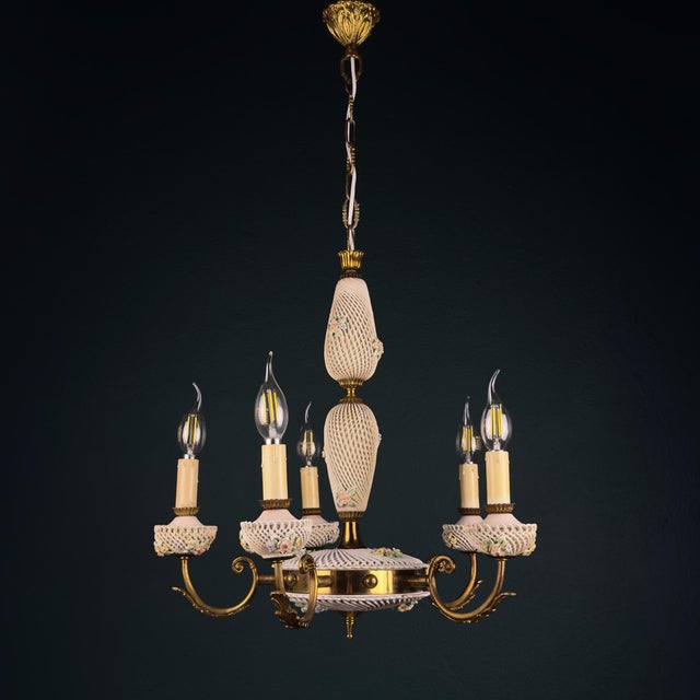 Vintage Art Nouveau Capodimonte Chandelier, 1930s For Sale - Image 12 of 18