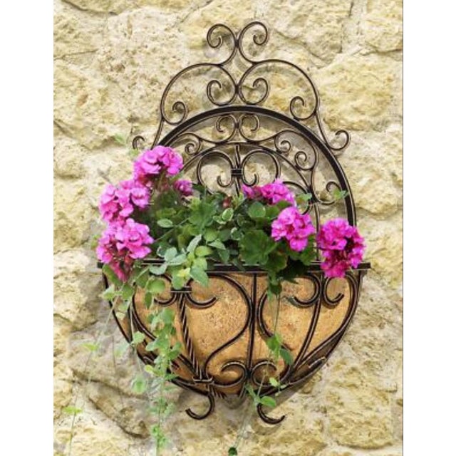 Vintage Wrought Iron Scrolled Wall Pocket Planter For Sale - Image 12 of 17