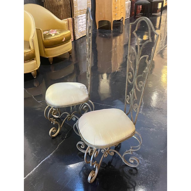 Art Deco 1930s Vintage Wrought Iron French Art Deco Chairs - a Pair For Sale - Image 3 of 9