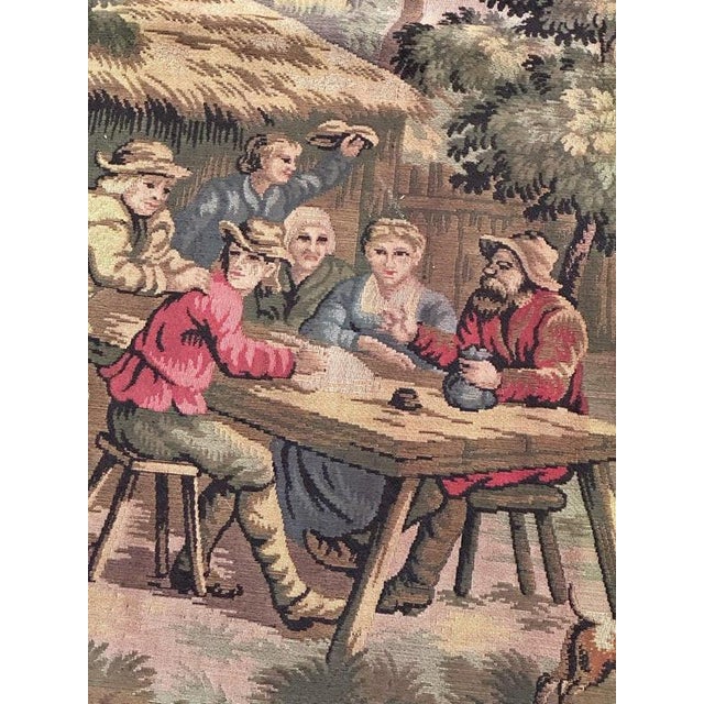 Antique French Aubusson Jacquard Tapestry Village, 1970s For Sale - Image 11 of 18