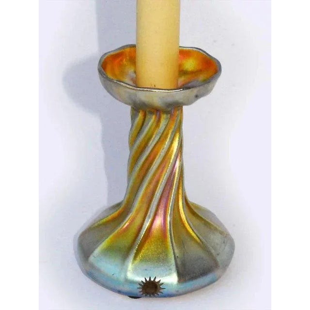 1915 Louis Comfort Tiffany Art Glass Candlestick Lamps - a Pair For Sale - Image 6 of 8