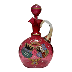 Antique Moser Enamel Cranberry Glass Decanter W Royal Armorial Crest