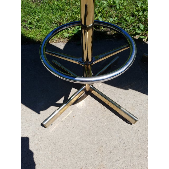 Blue Mid-Century Modern Milo Baughman Brass Frame Swivel Base Bar Stools - a Pair For Sale - Image 8 of 13