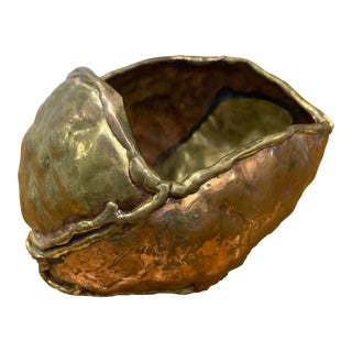 1970s Vintage French Brutalist Copper & Brass Vessel For Sale