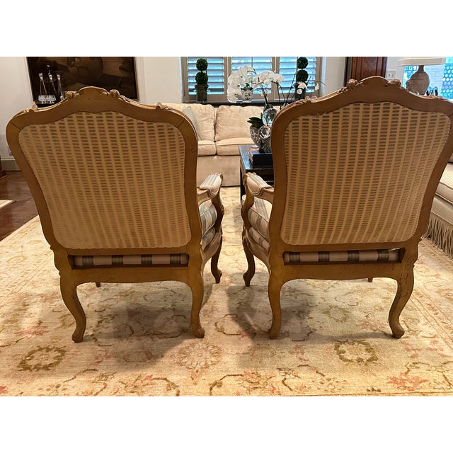 French Provincial Late 20th Century Pair of Bergere Chairs For Sale - Image 3 of 5