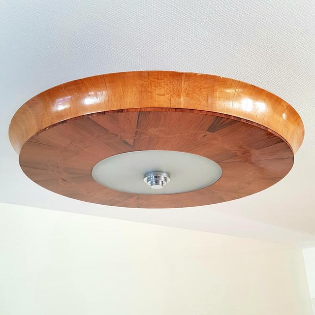 Large Flush Mount Lamp with Intricatefloral Inlay, 1939 For Sale - Image 3 of 10