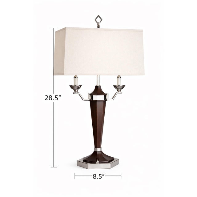 Late 20th Century Art Deco Revival Walnut & Chrome Table Lamp With Original Rectangular Shade and Diamond Finial For Sale - Image 4 of 7