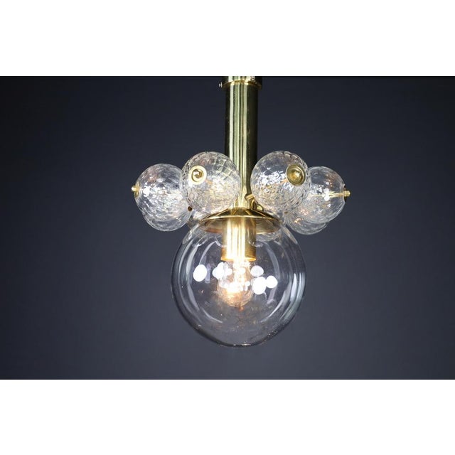 Mid-20th Century Chandelier with Brass Fixture and Hand-Blown Glass Globes, 1960s For Sale - Image 3 of 11