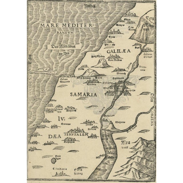 Holy Land Woodcut Map by Heinrich Bünting, 1581 For Sale - Image 3 of 9