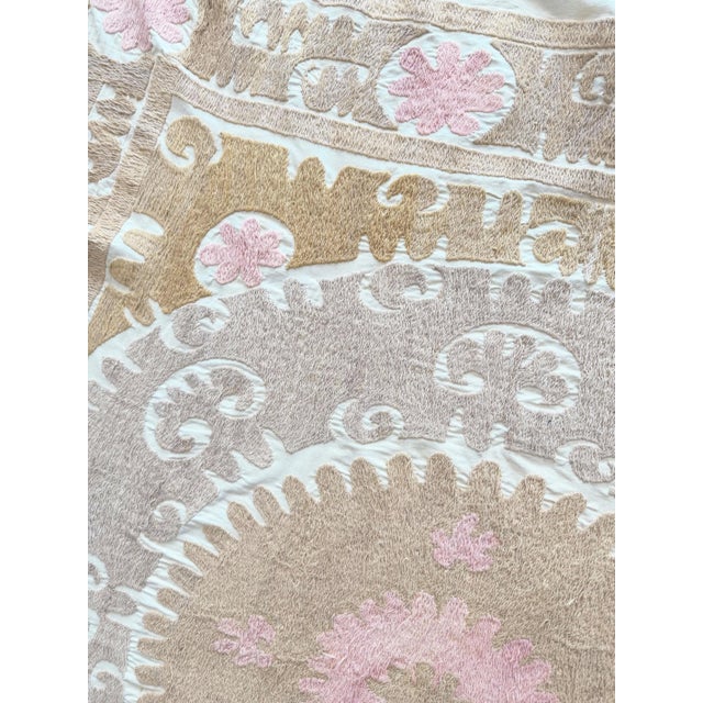 Textile Handmade Suzani Tablecloth From Uzbekistan, 4'3'' X 5'3'' For Sale - Image 7 of 9