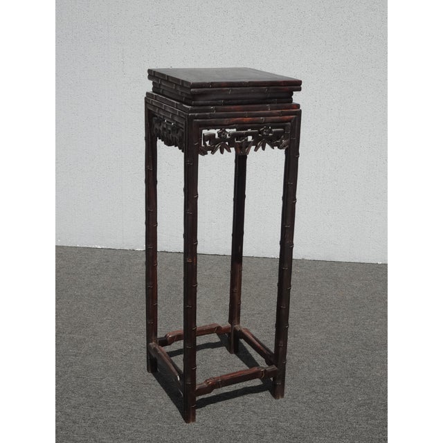 Vintage Oriental Asian Solid Carved Wood Plant Stand Side Table For Sale - Image 4 of 12