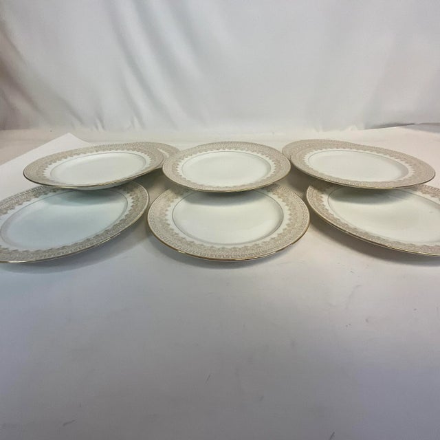 Ivory Early 1900s Antique French Regency Limoges Salad Plates With Greek Key Rim - Set of 9 For Sale - Image 8 of 10