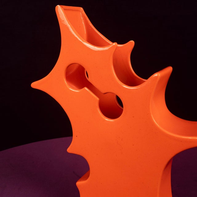 Ceramic Abstract Orange Ceramic Sculptural Vase, 1980 For Sale - Image 7 of 18