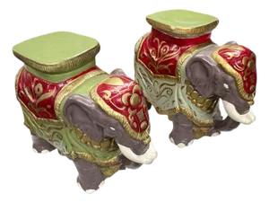Vintage Elephant Garden Stools - A Pair