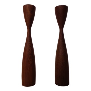 Danish Filigree Teak Candleholders, 1960s, Set of 2 For Sale