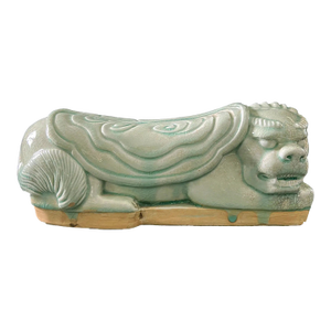 Vintage Celadon Headrest / Opium Pillow With Foo Dog 13.5" W
