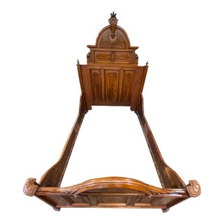 Rich Mahogany Queen Bed Frame (Late 19th Century, Victorian, Hand-Carved ) For Sale