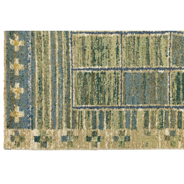 Sky Blue Handmade Flatweave Rug Earthy Sage & Sky Blue Swedish Style Geometric Design For Sale - Image 8 of 10