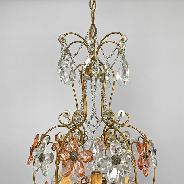 Italian Art Nouveau Chandelier in Pink and Clear Glass and Brass, 1890s For Sale - Image 9 of 18