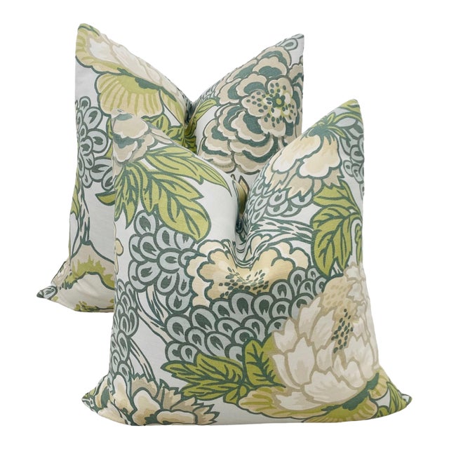 Thibaut Honshu Robins Egg Two-Sided Down 20" Pillows - A Pair For Sale