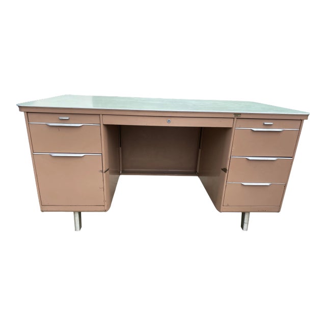 Vintage General Fireproofing Company Metal Tanker Desk For Sale