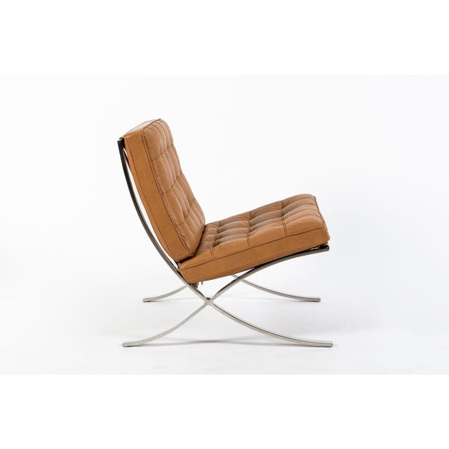 Knoll Mid Century Brown Leather Barcelona Chair by Mies Van Der Rohe for Knoll, 1983 For Sale - Image 4 of 15