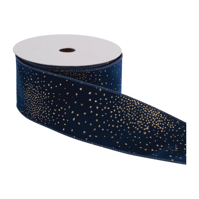 Add a touch of celestial sparkle to your décor with this gold speckled velvet wired polyester ribbon. Featuring a plush...