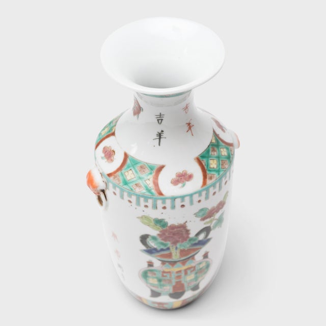 Art Nouveau Chinese Famille Rose Rouleau Vase With Ancient Censers, C. 1930 For Sale - Image 3 of 5