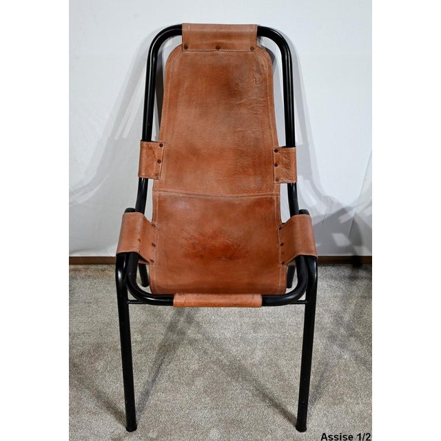 Set of Metal and Leather Chairs, 1960 For Sale - Image 6 of 18