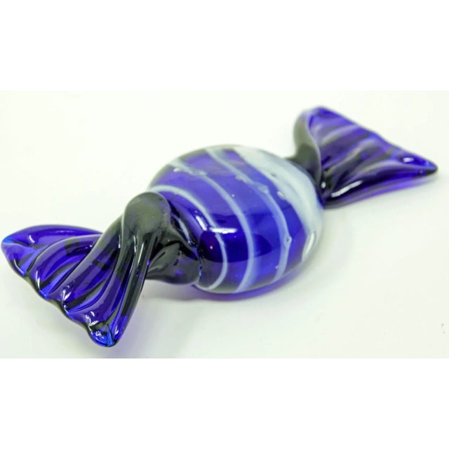 Vintage Murano Decorative Blown Glass Wrapped Blue Hard Candy Paper Weight 6.5" For Sale - Image 13 of 13