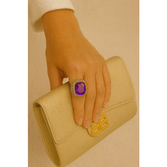 Bochic "Orient" Vintage Diamond, Amethyst & Sapphire Ring Set In 18K Gold & Silver For Sale - Image 14 of 18