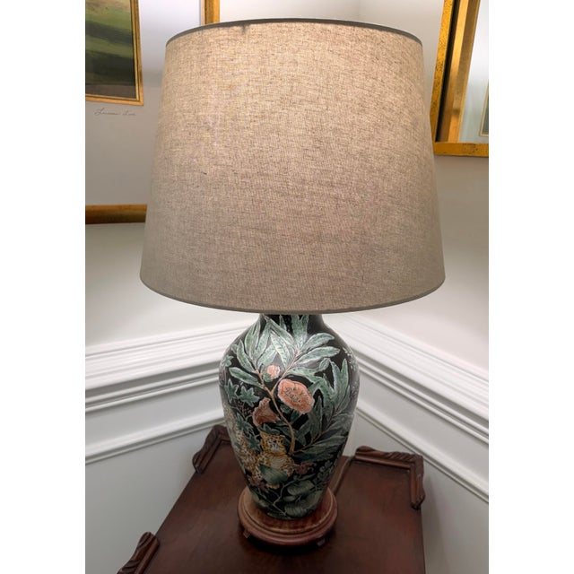Vintage Chinoiserie Leopard & Botanical Ceramic Table Lamp For Sale - Image 9 of 9