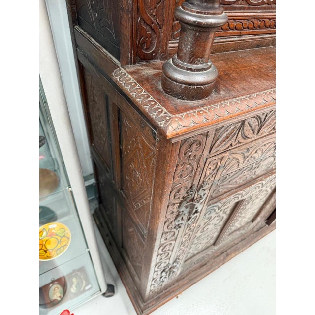 Antique Carved Oak Court Cupboard For Sale - Image 6 of 13