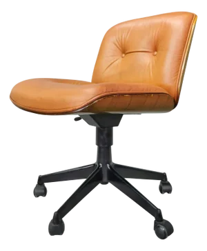 Vintage Swivel Chair with Wheels in Leather and Teak from Mim Roma, 1970s