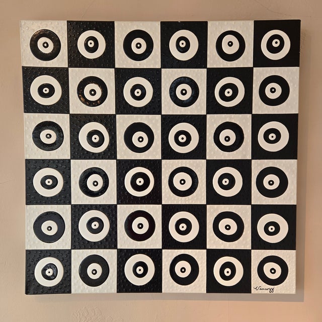 Striking original 2014 black and white geometric composition by listed contemporary artist Michael Vannozzi. This bold 30"...