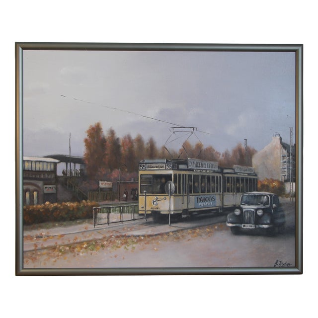Günter Fischer, Spandau West Station in Berlin, 20th Century, Oil on Canvas, Framed For Sale