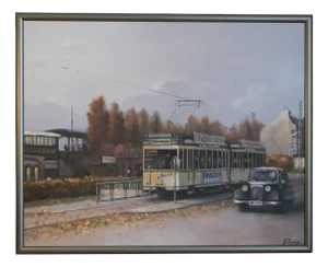Günter Fischer, Spandau West Station in Berlin, 20th Century, Oil on Canvas, Framed