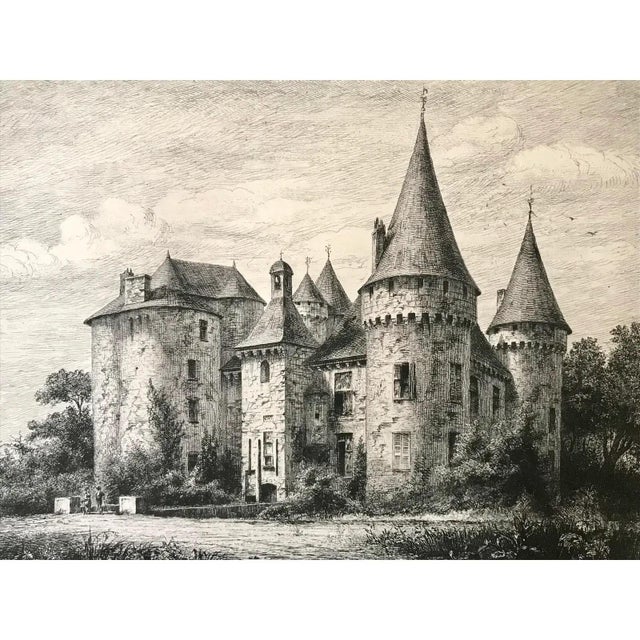 Antique French Etching Chateau Bonneval by Dubachet C. 1860 For Sale - Image 4 of 4