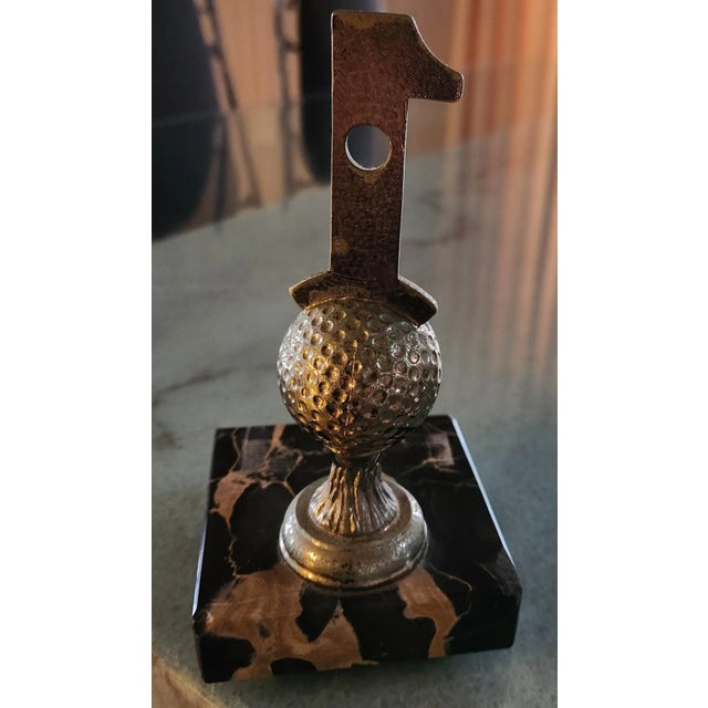 Mid-Century Modern 1962 Golf Trophy on Black Marbled Stone Base Hole in One For Sale - Image 3 of 14