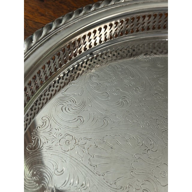 Vintage 15.5” Wm Rogers Silver Plate Round Gallery Tray For Sale - Image 9 of 11