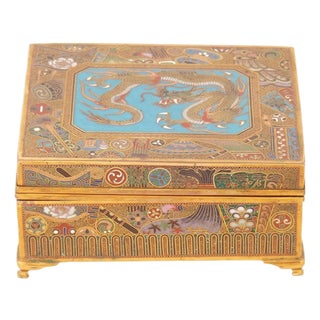 Fine Meiji Period Japanese Cloisonne Enamel Box With Dragon Trinket Box For Sale
