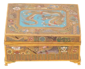 Fine Meiji Period Japanese Cloisonne Enamel Box With Dragon Trinket Box