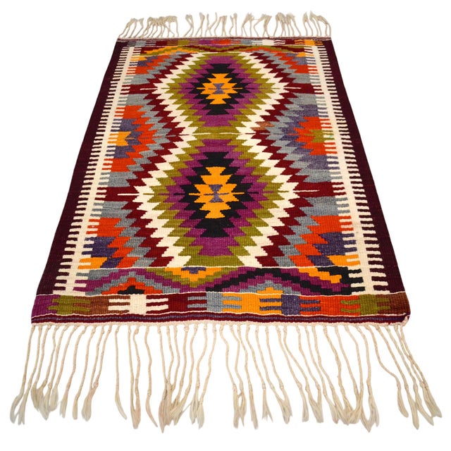 Textile 1950s Turkish Rug Antalya Barak Handmade Colorful Kilim Rug - 2′6″ × 3′10″ For Sale - Image 7 of 12