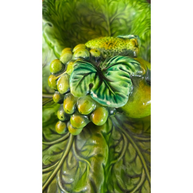 1960s Inarco E2603 Green Majolica-Style Fruit and Leaf Divided Serving Platter For Sale - Image 10 of 16