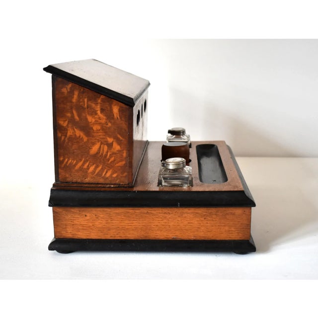 Victorian Tiger Oak Letterbox and Inkstand With Perpetual Calendar For Sale - Image 12 of 13