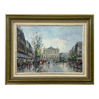 Paris Palais Garnier (Opera House) with Figures 20th Century Post-Impressionism 1975 Circa For Sale