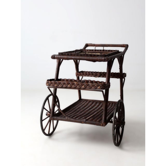 Early 1900s American Wicker Serving Cart For Sale - Image 4 of 18